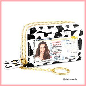 Double Zipper Card Wallet with Keychain RFID-Blocking PU Leather